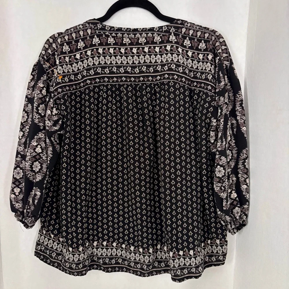 Knox Rose Black and Cream Boho Patterned Blouse Sz Large - Picture 3 of 8
